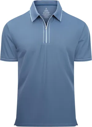 Alex Vando Mens Zipper Golf Shirt Moisture Wicking Zip Up Solid Fashion Polo Shirts