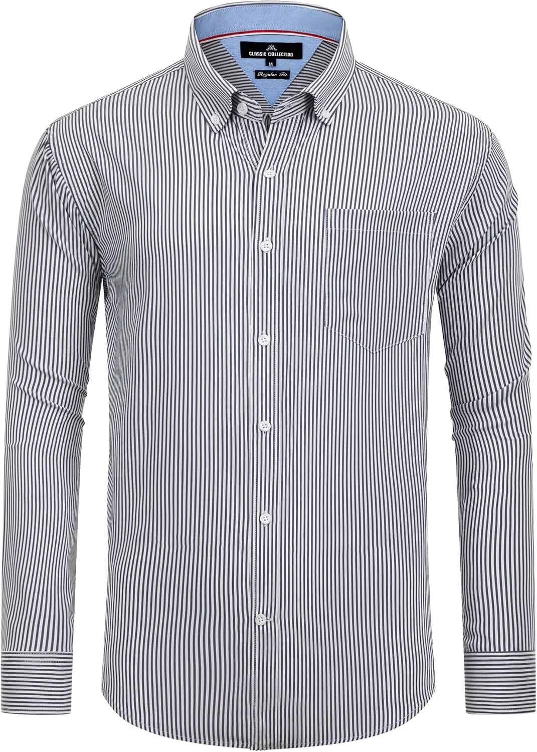 Alimens & Gentle Men's Cotton Stripe Button Down Shirts Long Sleeve Regular Fit Dress Shirts