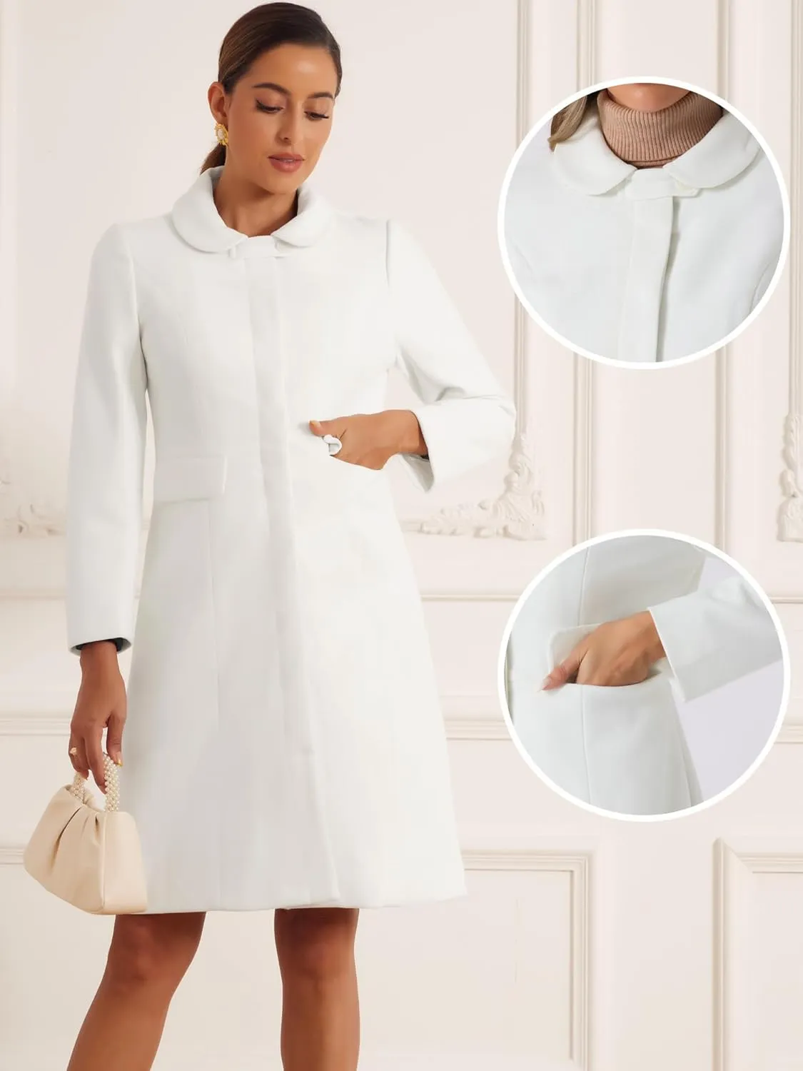 Allegra K Winter Trench Coat for Women's Vintage Peter Pan Collar Single Breasted Long Overcoat Peacoat