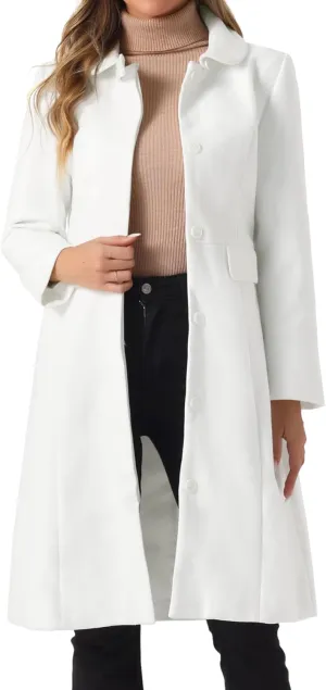Allegra K Winter Trench Coat for Women's Vintage Peter Pan Collar Single Breasted Long Overcoat Peacoat