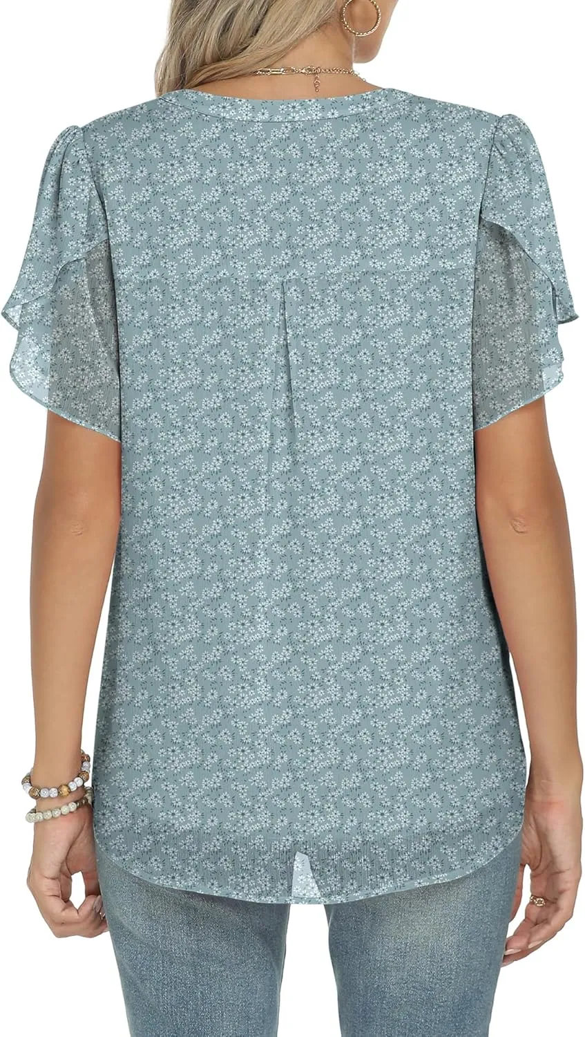 ANRABESS Womens Dressy Casual Blouses Chiffon V Neck Petal Short Sleeve Shirts 2025 Summer Business Work Tops