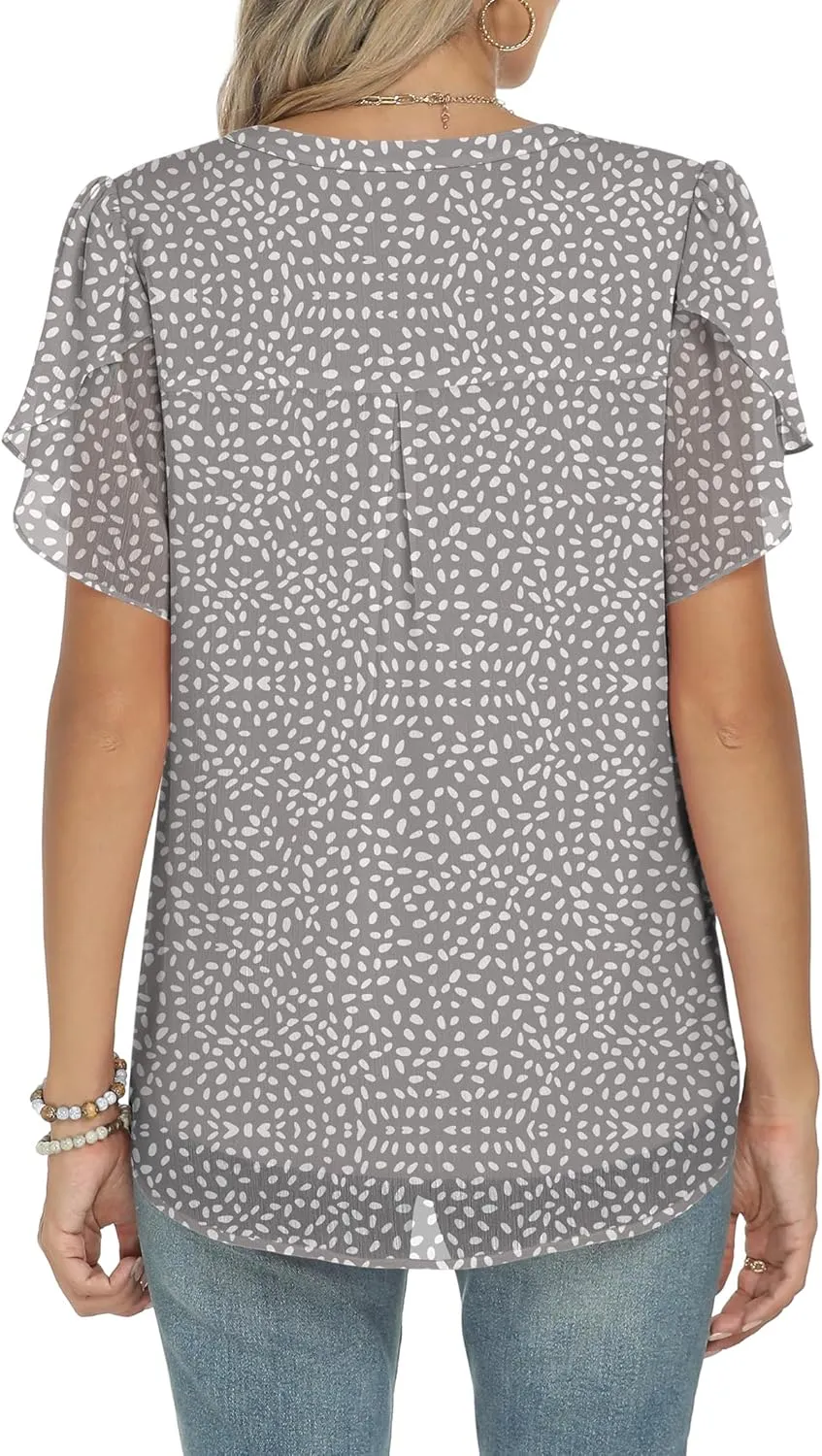 ANRABESS Womens Dressy Casual Blouses Chiffon V Neck Petal Short Sleeve Shirts 2025 Summer Business Work Tops