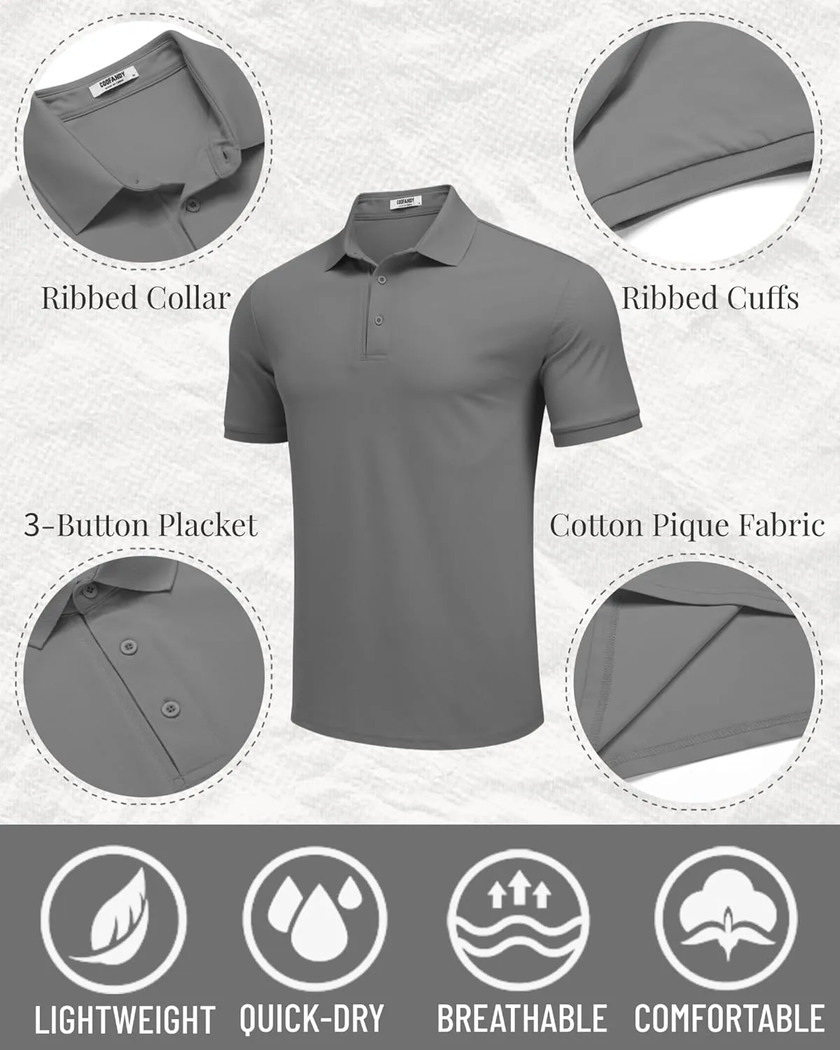 COOFANDY Mens Polo Shirt Short Sleeve Moisture Wicking Quick-Dry Golf Polo Athletic Tennis Collared T-Shirts