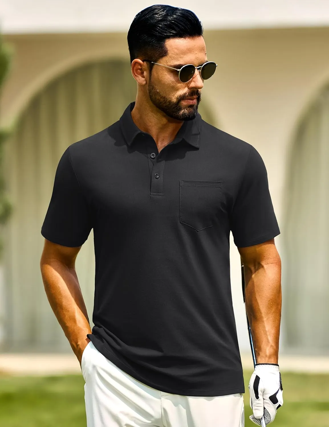 Cotrasen Polo Shirts for Men Cotton Pique Short Sleeve Pique Golf Shirts with Pocket Classic Casual Summer Collared T Shirt