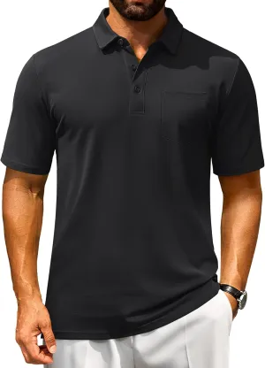 Cotrasen Polo Shirts for Men Cotton Pique Short Sleeve Pique Golf Shirts with Pocket Classic Casual Summer Collared T Shirt