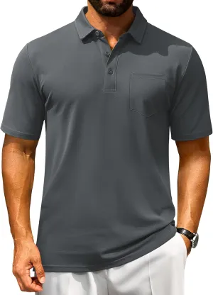 Cotrasen Polo Shirts for Men Cotton Pique Short Sleeve Pique Golf Shirts with Pocket Classic Casual Summer Collared T Shirt