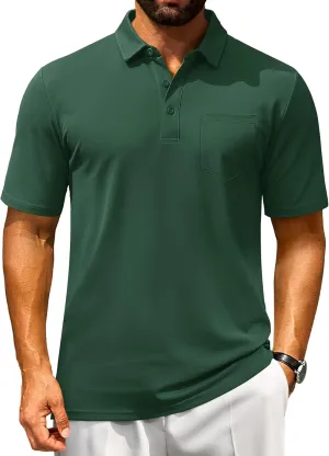 Cotrasen Polo Shirts for Men Cotton Pique Short Sleeve Pique Golf Shirts with Pocket Classic Casual Summer Collared T Shirt