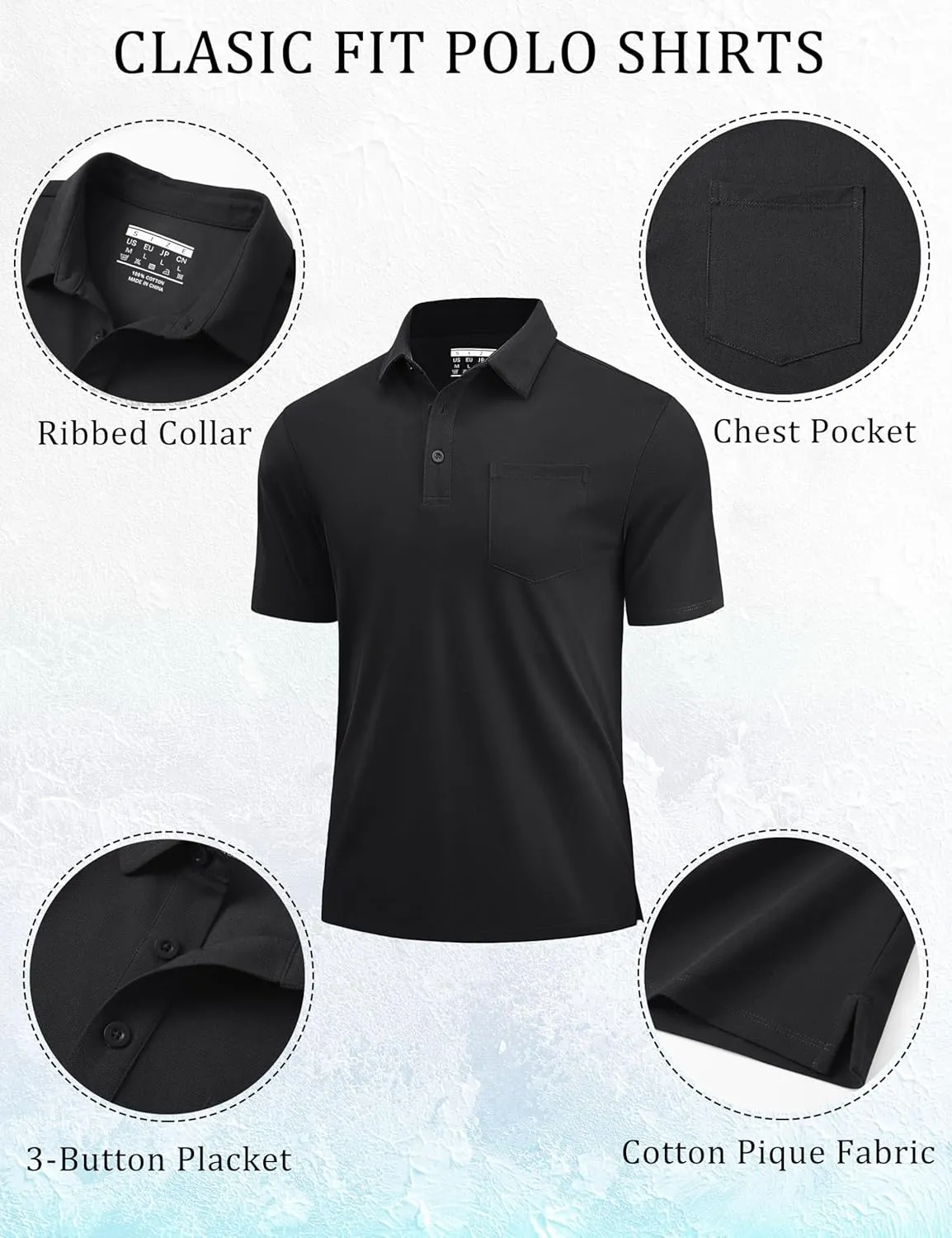 Cotrasen Polo Shirts for Men Cotton Pique Short Sleeve Pique Golf Shirts with Pocket Classic Casual Summer Collared T Shirt