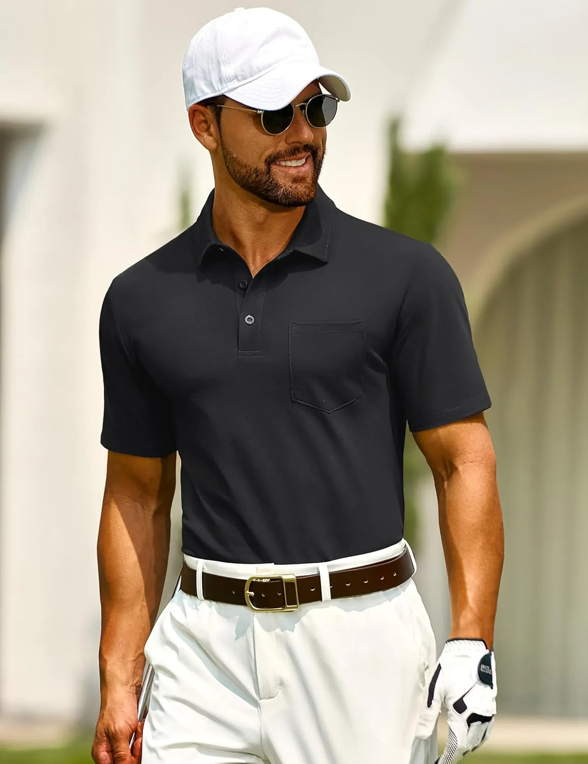 Cotrasen Polo Shirts for Men Cotton Pique Short Sleeve Pique Golf Shirts with Pocket Classic Casual Summer Collared T Shirt