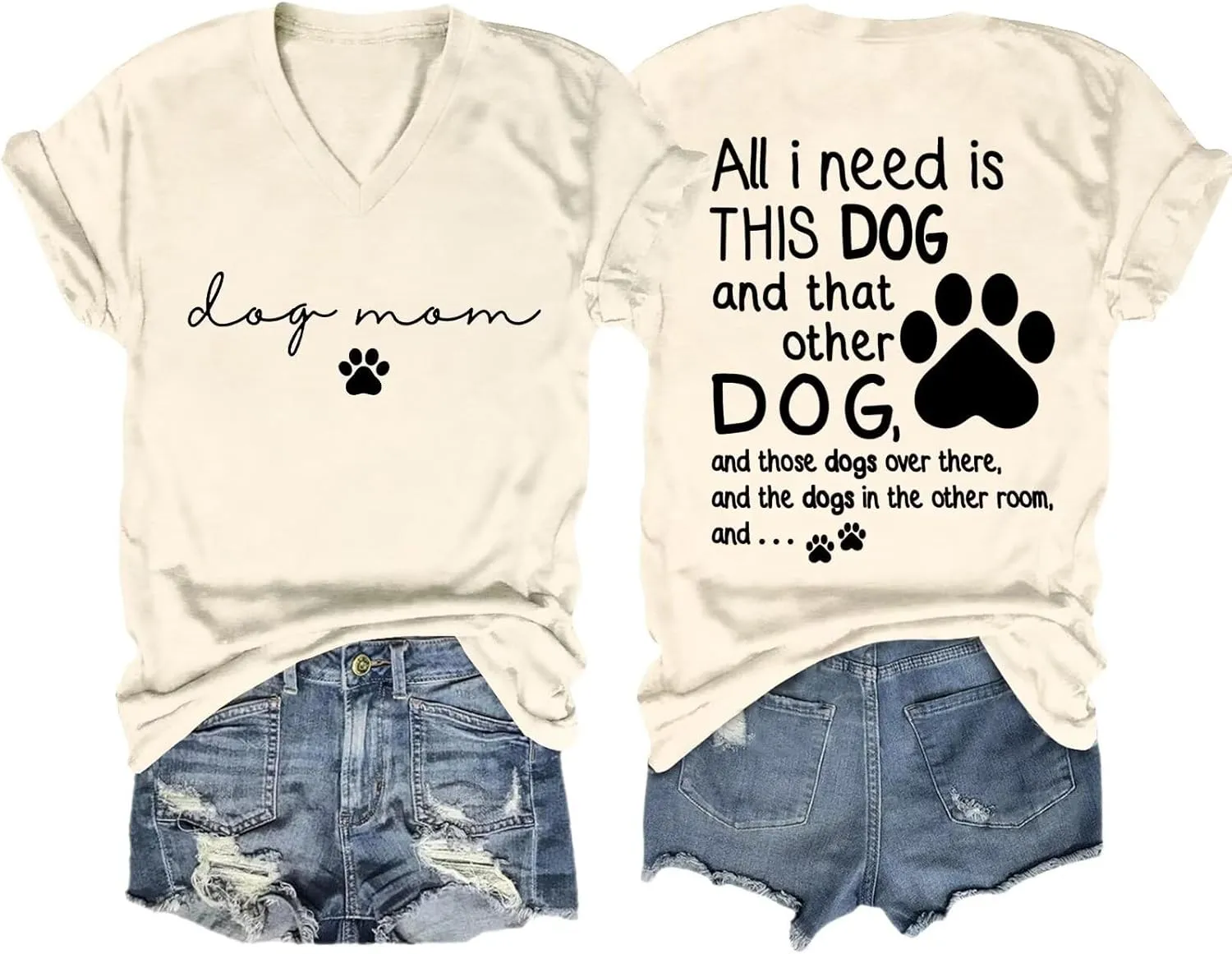 Dog Mom Shirt Women All I Need is This Dog V Neck T-Shirt Cute Paw Graphic Tees Pet Mama Tshirt Animal Lover Tops