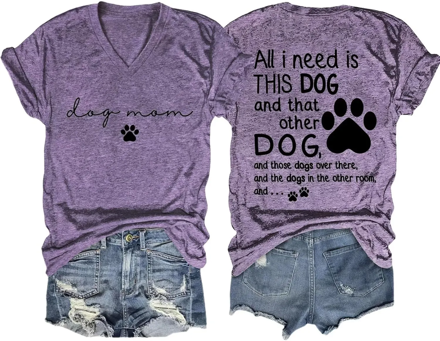 Dog Mom Shirt Women All I Need is This Dog V Neck T-Shirt Cute Paw Graphic Tees Pet Mama Tshirt Animal Lover Tops