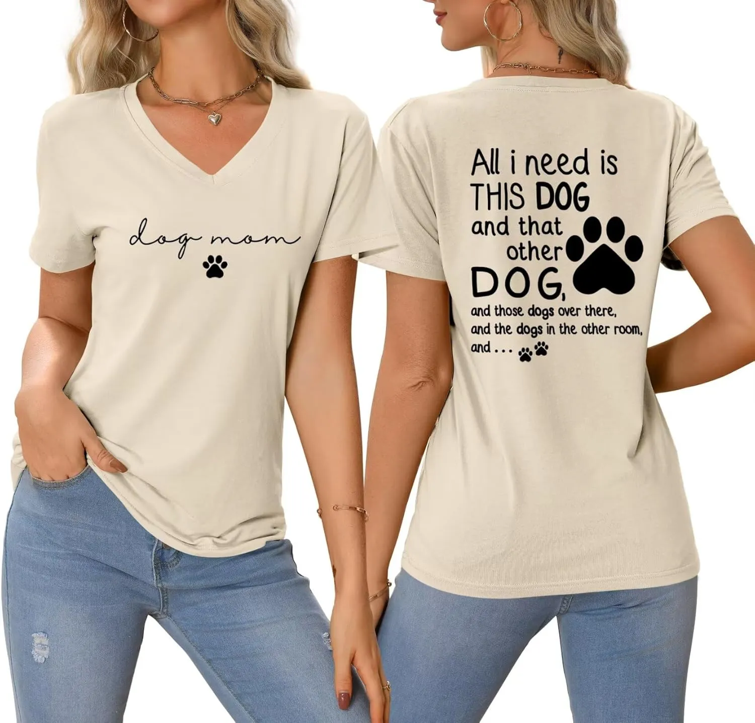 Dog Mom Shirt Women All I Need is This Dog V Neck T-Shirt Cute Paw Graphic Tees Pet Mama Tshirt Animal Lover Tops