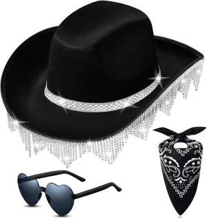 Hercicy Glitter Cowboy Hat for women Rhinestone Sparkly Cowgirl Hat for Concert Birthday Party Renaissance