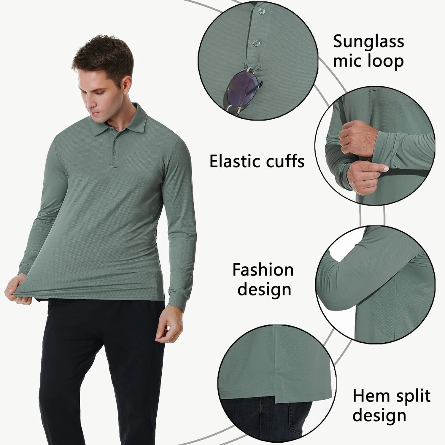 JWM Men's Long Sleeve Golf Polo Shirts - Athletic Casual Travel Performance Collar Shirts Lightweight Quick Dry UPF50
