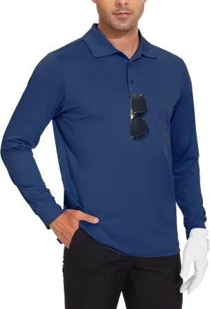 JWM Men's Long Sleeve Golf Polo Shirts - Athletic Casual Travel Performance Collar Shirts Lightweight Quick Dry UPF50