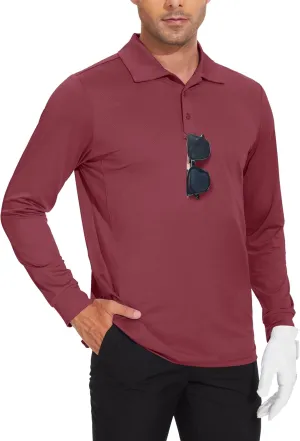 JWM Men's Long Sleeve Golf Polo Shirts - Athletic Casual Travel Performance Collar Shirts Lightweight Quick Dry UPF50