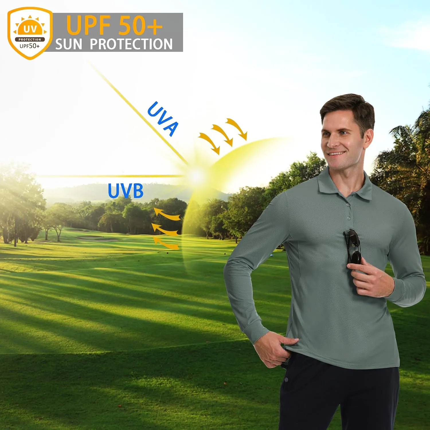 JWM Men's Long Sleeve Golf Polo Shirts - Athletic Casual Travel Performance Collar Shirts Lightweight Quick Dry UPF50