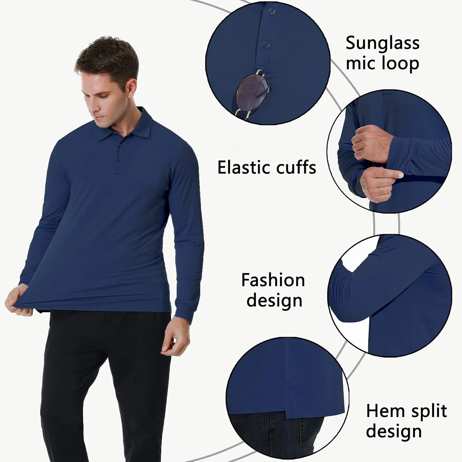 JWM Men's Long Sleeve Golf Polo Shirts - Athletic Casual Travel Performance Collar Shirts Lightweight Quick Dry UPF50