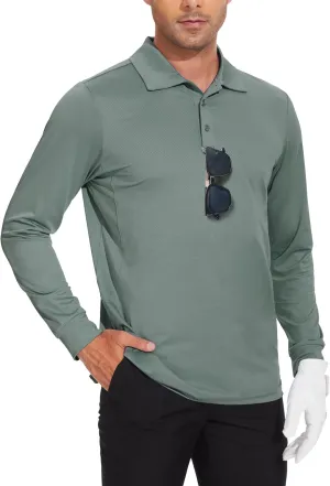 JWM Men's Long Sleeve Golf Polo Shirts - Athletic Casual Travel Performance Collar Shirts Lightweight Quick Dry UPF50