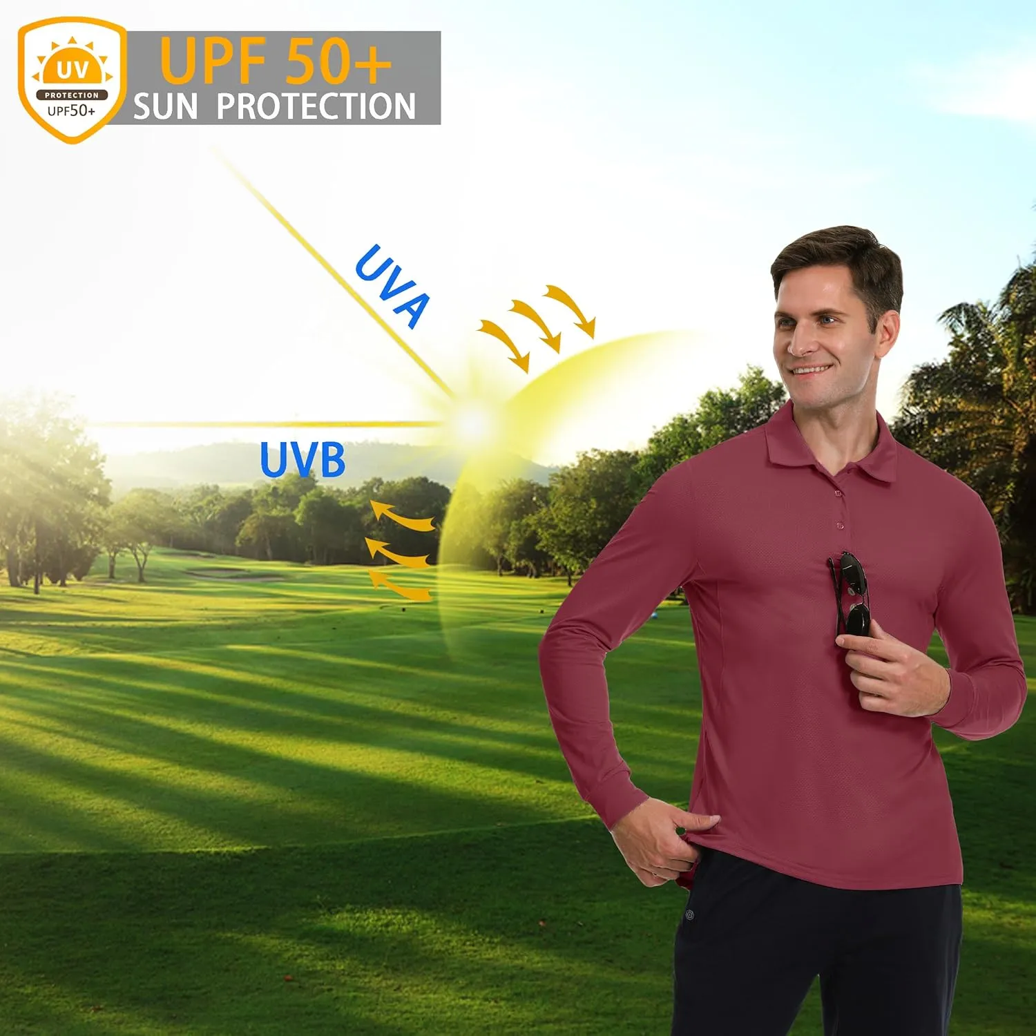 JWM Men's Long Sleeve Golf Polo Shirts - Athletic Casual Travel Performance Collar Shirts Lightweight Quick Dry UPF50
