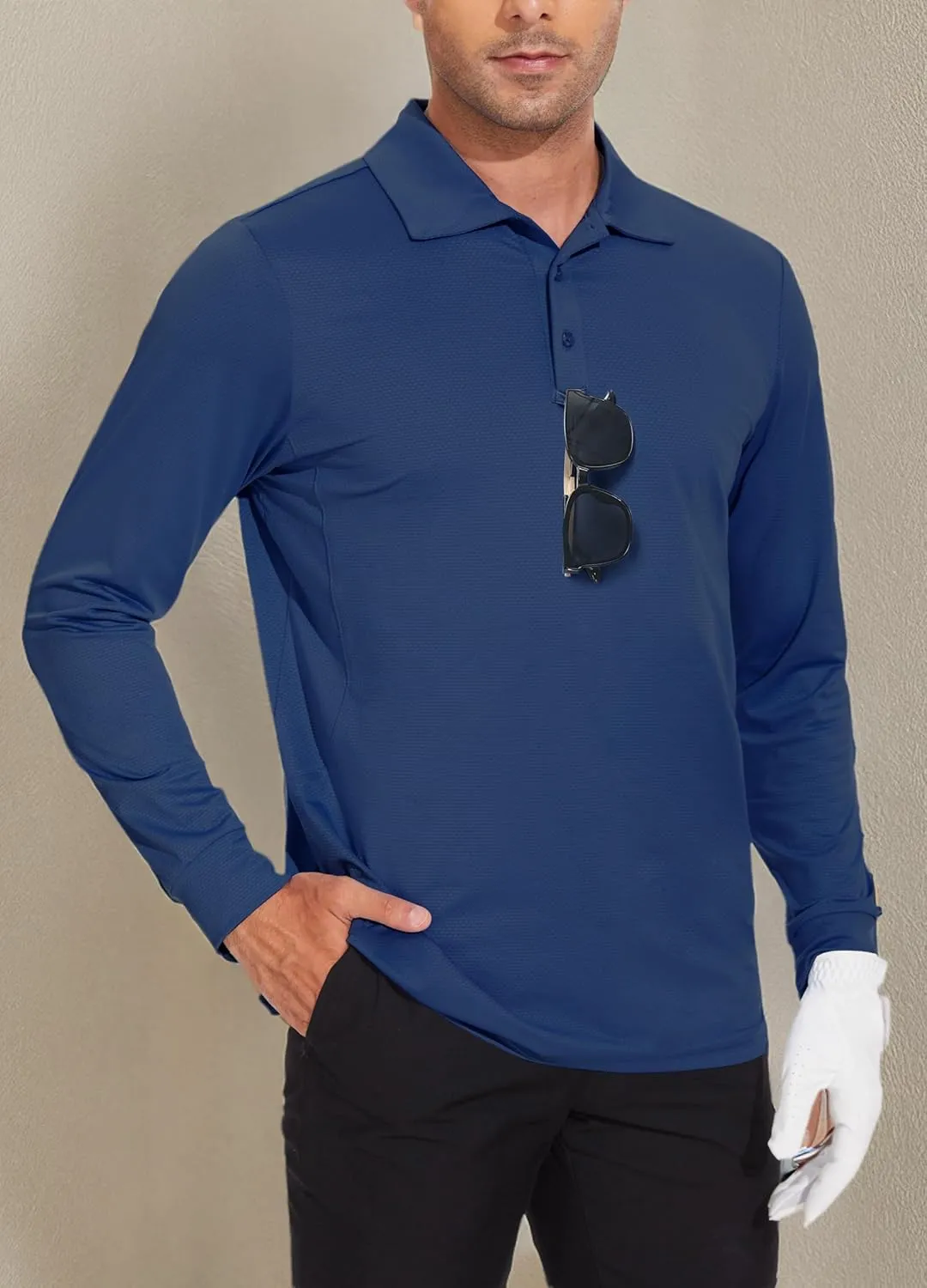 JWM Men's Long Sleeve Golf Polo Shirts - Athletic Casual Travel Performance Collar Shirts Lightweight Quick Dry UPF50