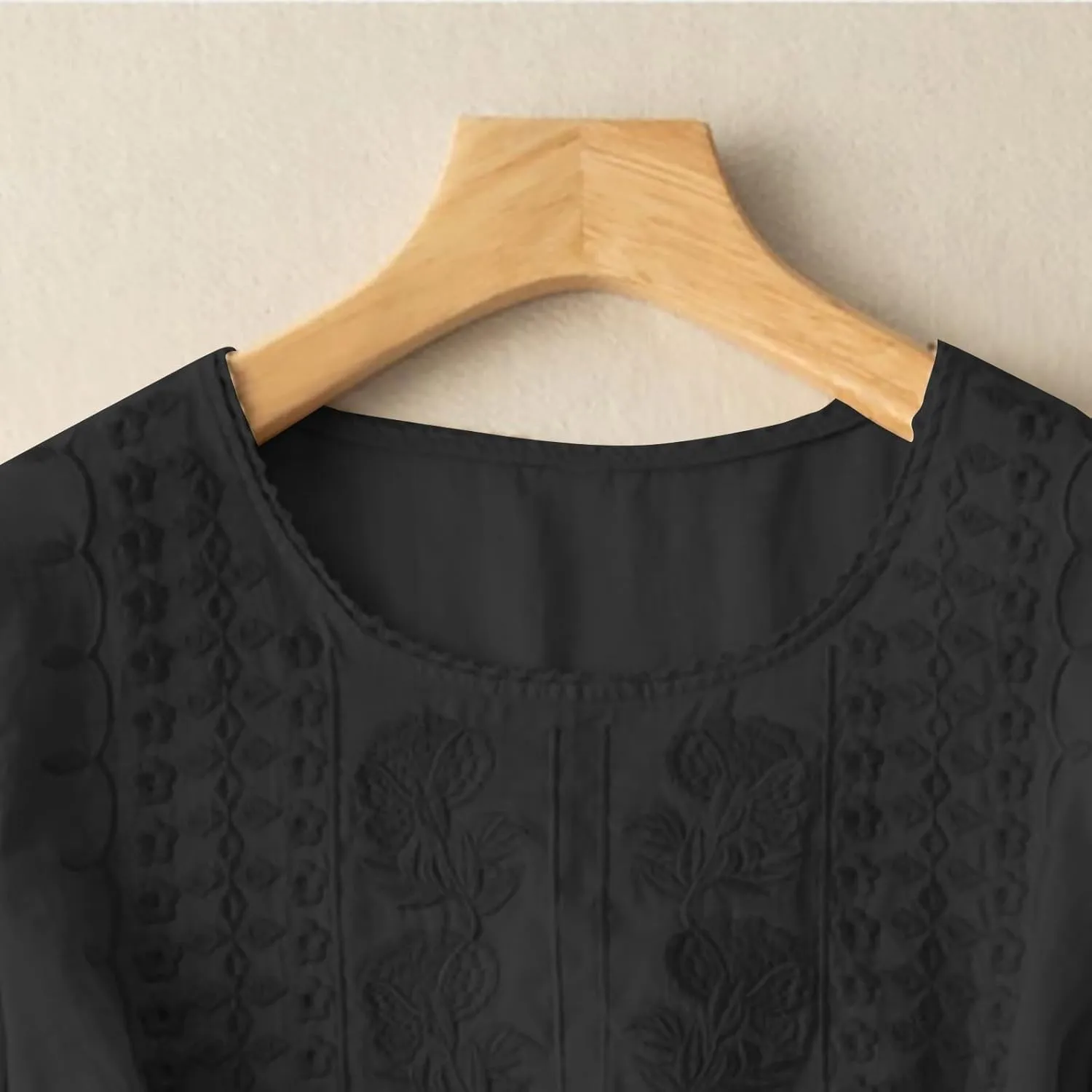 Linen Shirts for Women 2025 Women's Summer Linen 3/4 Sleeve Tunics Retro Embroidered Boho Loose Casual Styles