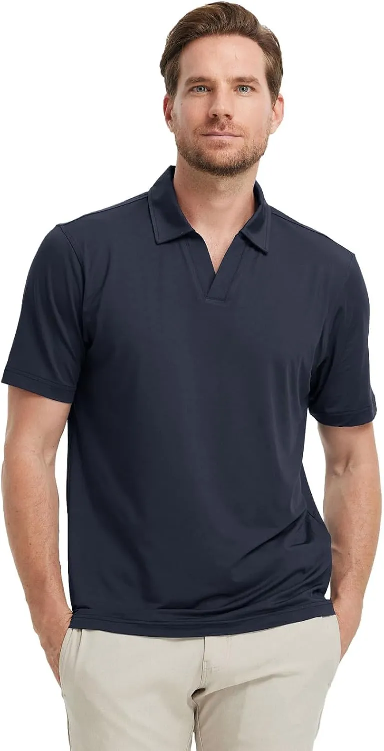 M MAELREG V Neck Polo Shirts for Men Performance Casual Moisture Wicking Mens Golf Polo Shirts Short Sleeve with Collar