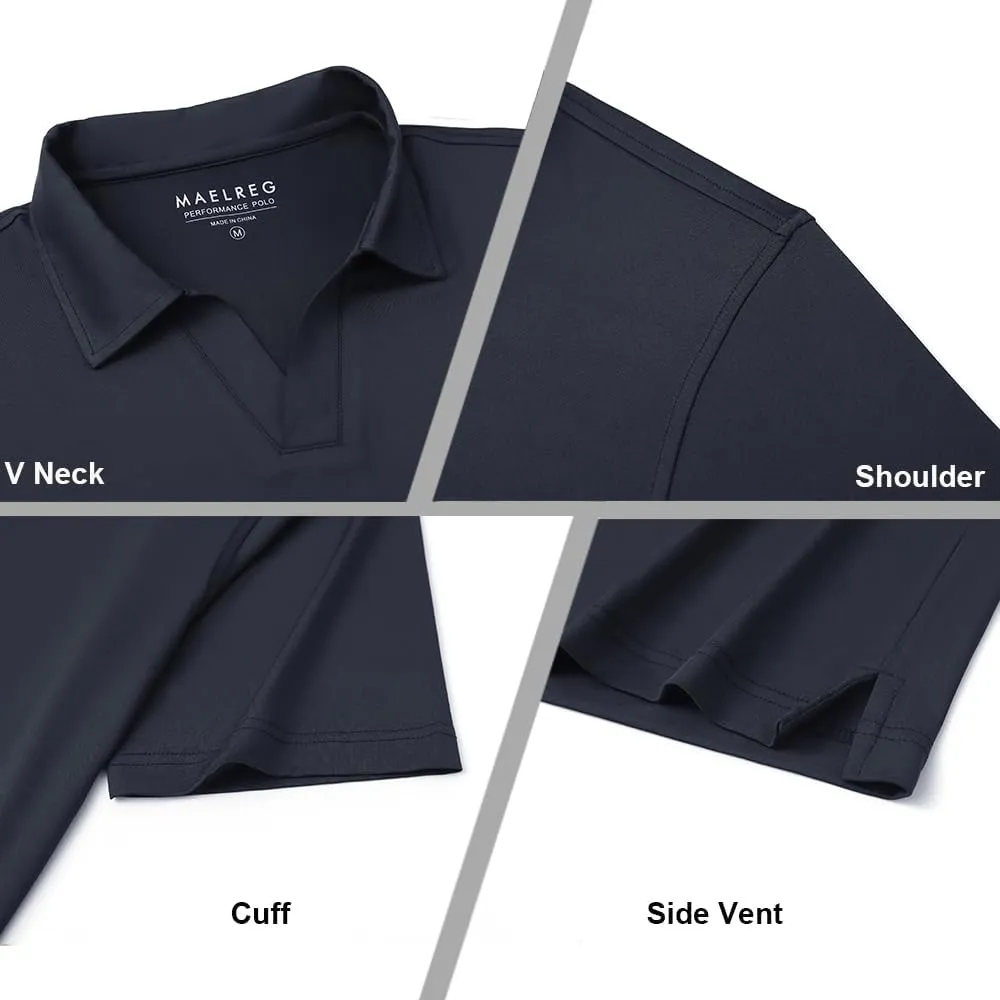M MAELREG V Neck Polo Shirts for Men Performance Casual Moisture Wicking Mens Golf Polo Shirts Short Sleeve with Collar