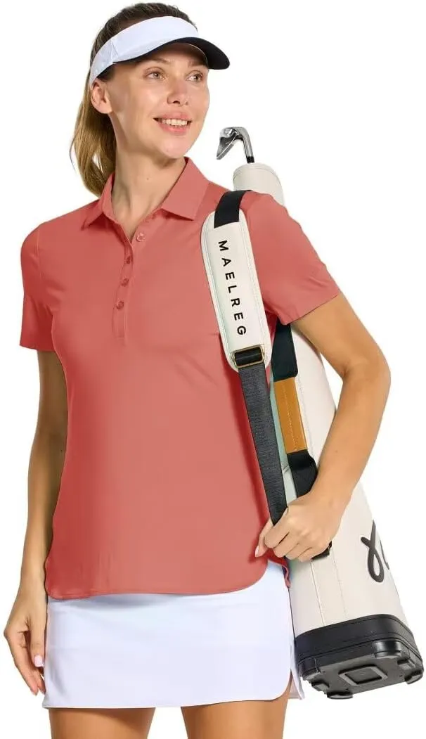 M MAELREG Womens Golf Shirt Short Sleeve 5 Buttons Quick Dry Casual Solid Moisture Wicking Tennis Polo Shirts for Women