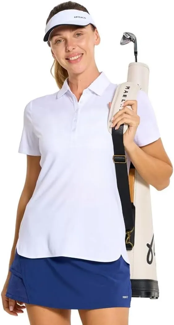 M MAELREG Womens Golf Shirt Short Sleeve 5 Buttons Quick Dry Casual Solid Moisture Wicking Tennis Polo Shirts for Women