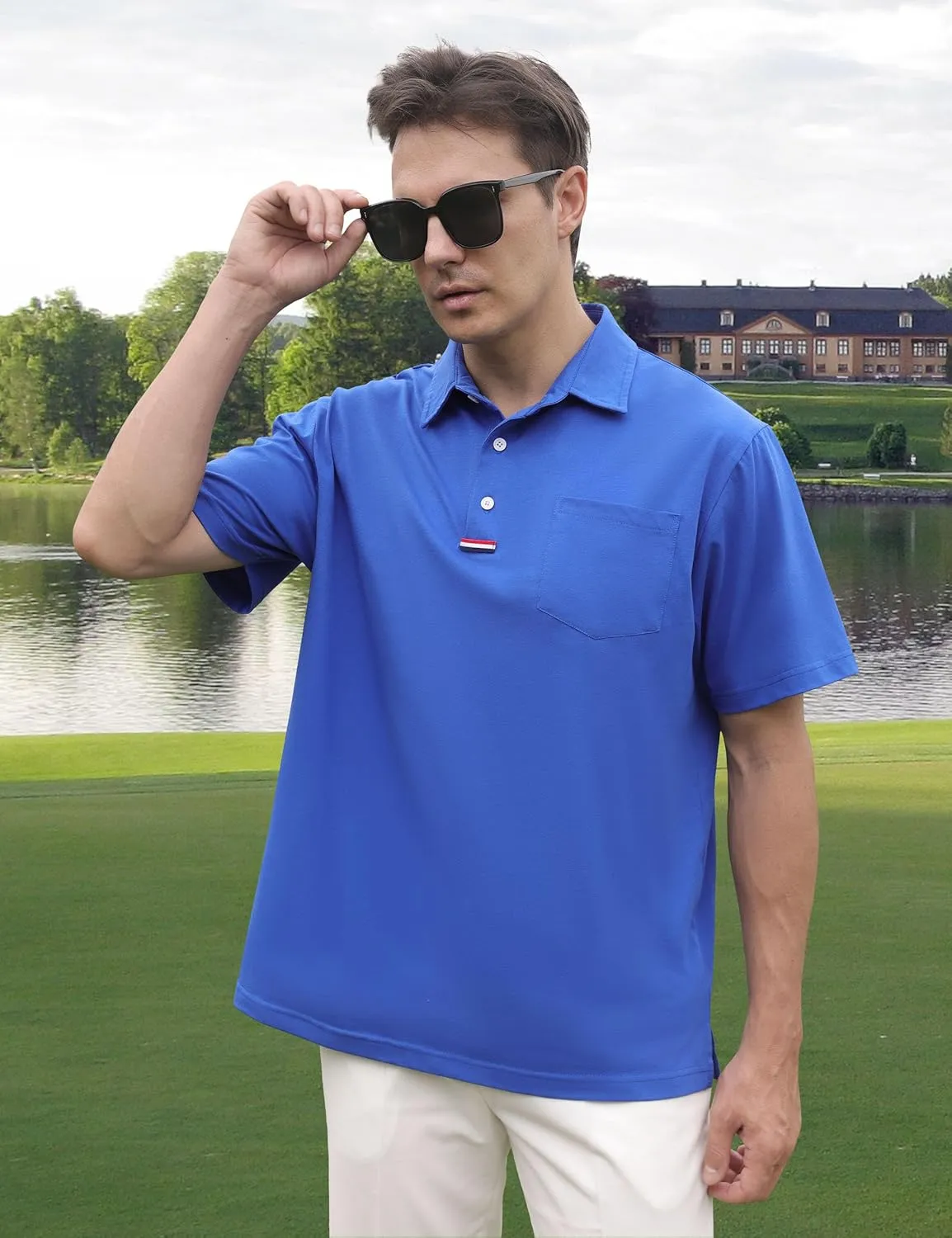 Men's Golf Polo Shirts Short Sleeve Moisture Wicking Dry Pocket Casual Cotton Blend Golf Shirts for Men