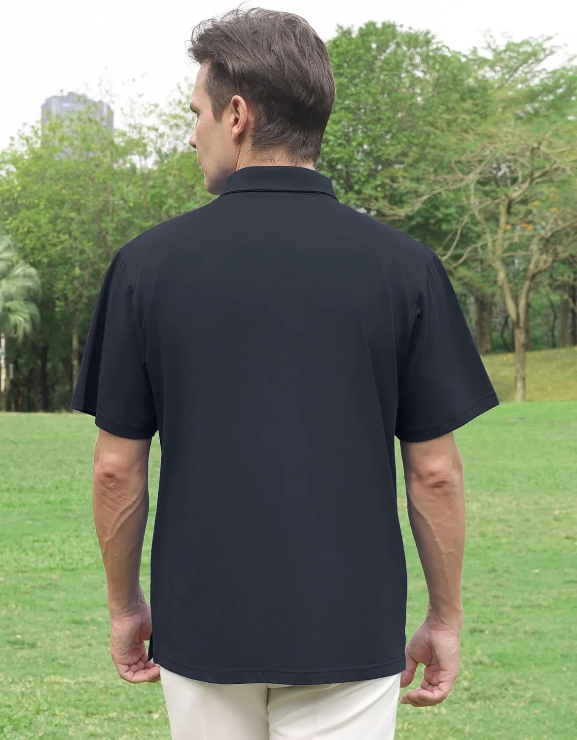 Men's Golf Polo Shirts Short Sleeve Moisture Wicking Dry Pocket Casual Cotton Blend Golf Shirts for Men