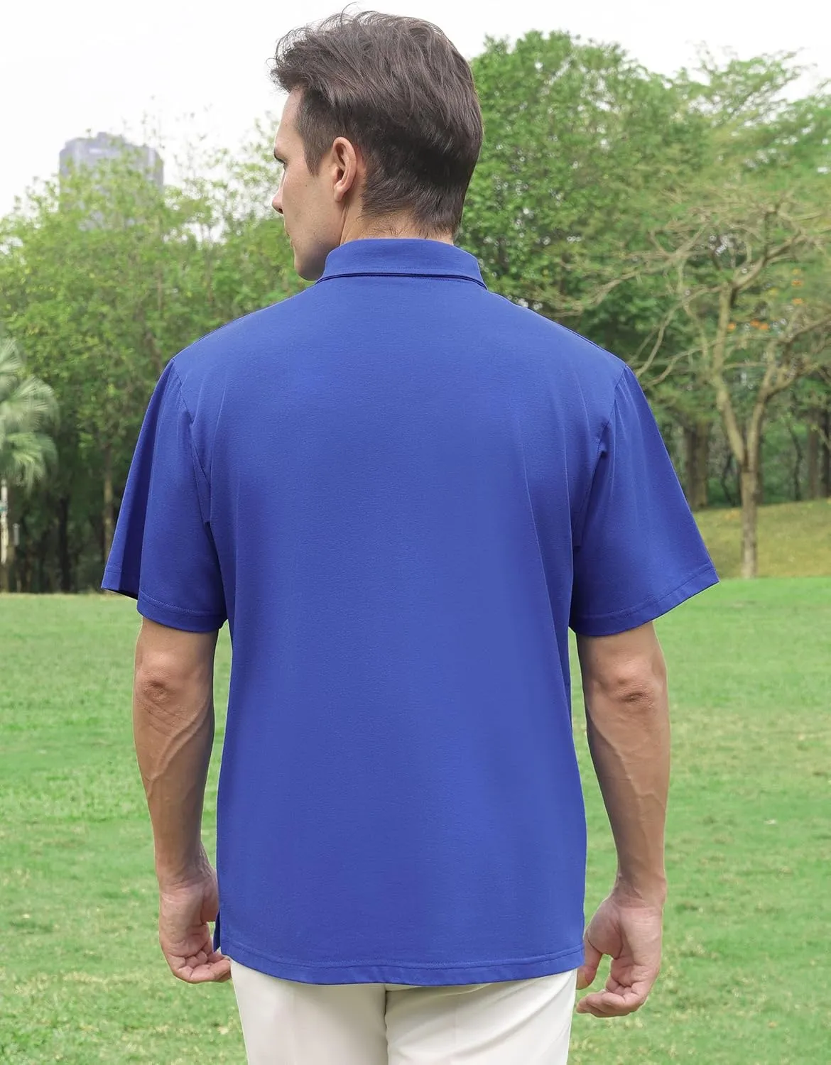 Men's Golf Polo Shirts Short Sleeve Moisture Wicking Dry Pocket Casual Cotton Blend Golf Shirts for Men