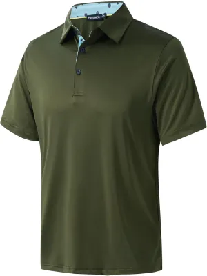 Mens Golf Shirts Dry Fit Short Sleeve Casual Performance Solid Collared Polo Shirts for Men