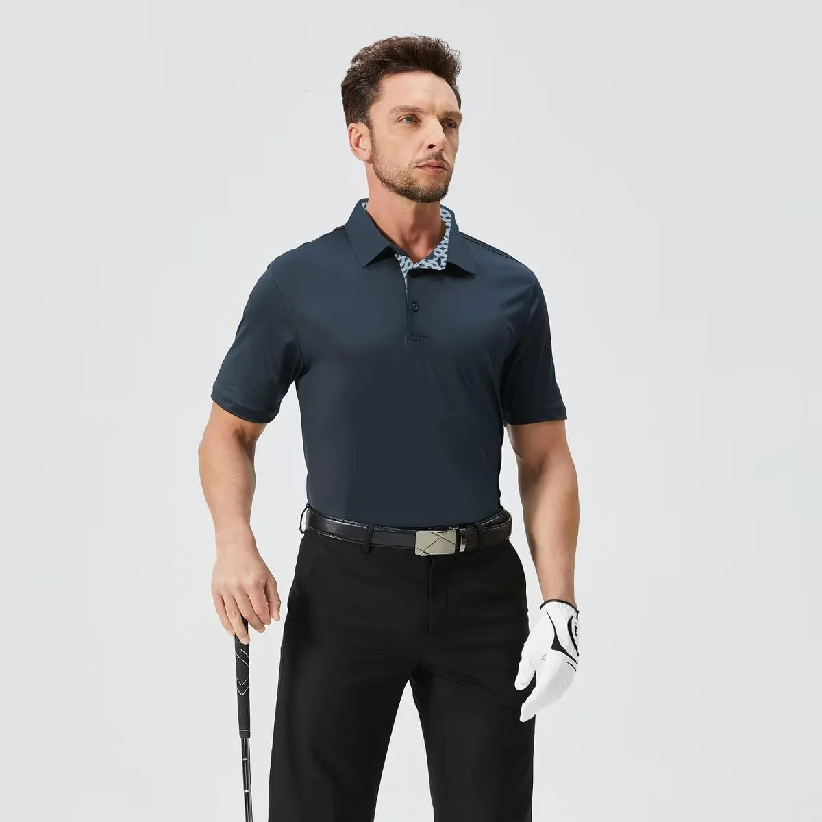 Mens Golf Shirts Dry Fit Short Sleeve Casual Performance Solid Collared Polo Shirts for Men