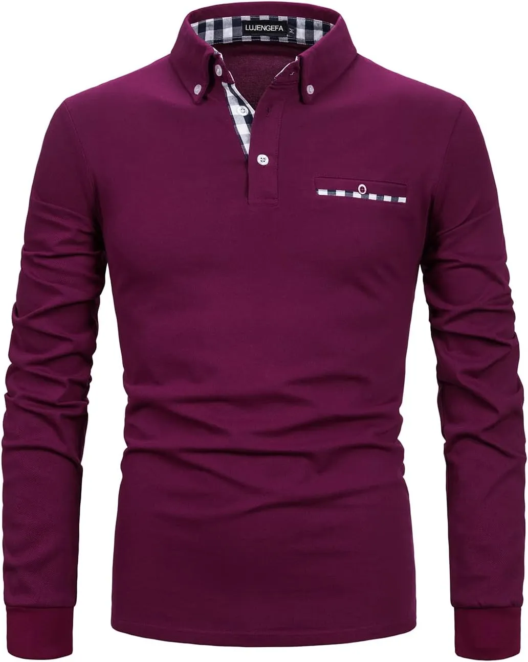 Mens Polo Shirts Long Sleeve Casual Plaid Collar Golf Shirt for Men Slim Fit Cotton Polo T Shirts Top