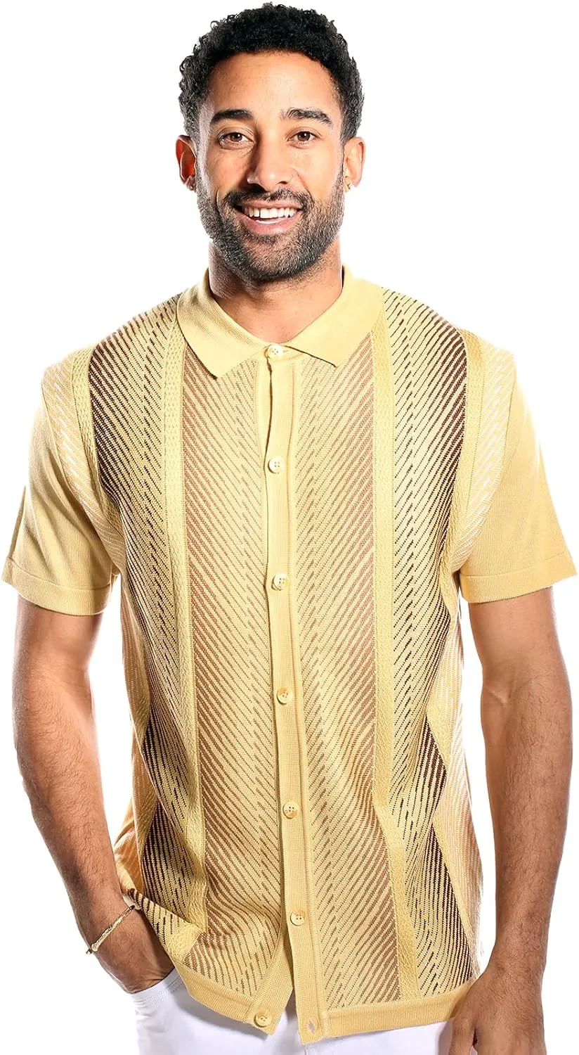 Mens Short Sleeve Knit Sports Shirt - Modern Polo Vintage Classics: Mlange Panel
