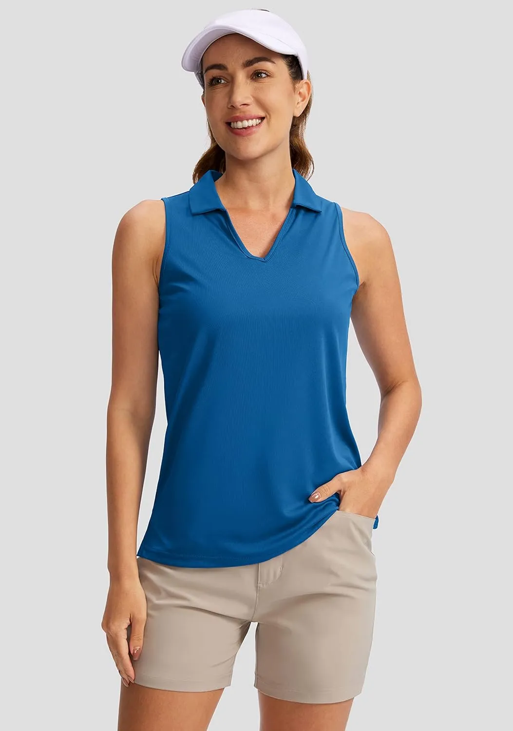 SANTINY Women's Sleeveless Golf Shirt V-Neck Tennis Tank Tops Collared Golf Polo Shirts for Women