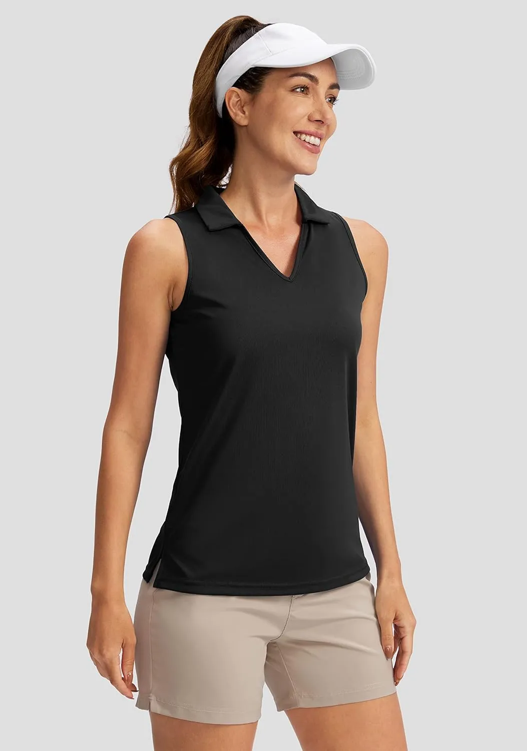 SANTINY Women's Sleeveless Golf Shirt V-Neck Tennis Tank Tops Collared Golf Polo Shirts for Women