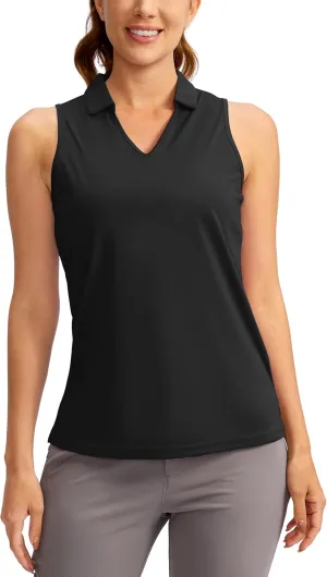 SANTINY Women's Sleeveless Golf Shirt V-Neck Tennis Tank Tops Collared Golf Polo Shirts for Women