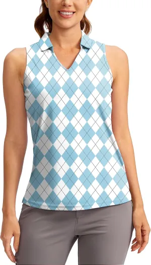 SANTINY Women's Sleeveless Golf Shirt V-Neck Tennis Tank Tops Collared Golf Polo Shirts for Women