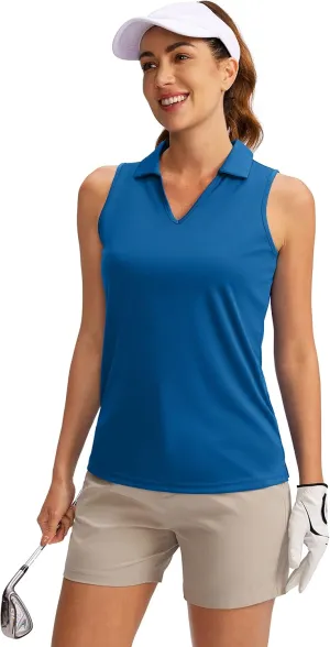 SANTINY Women's Sleeveless Golf Shirt V-Neck Tennis Tank Tops Collared Golf Polo Shirts for Women