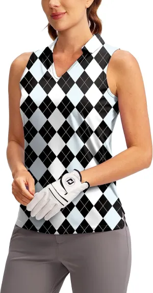 SANTINY Women's Sleeveless Golf Shirt V-Neck Tennis Tank Tops Collared Golf Polo Shirts for Women