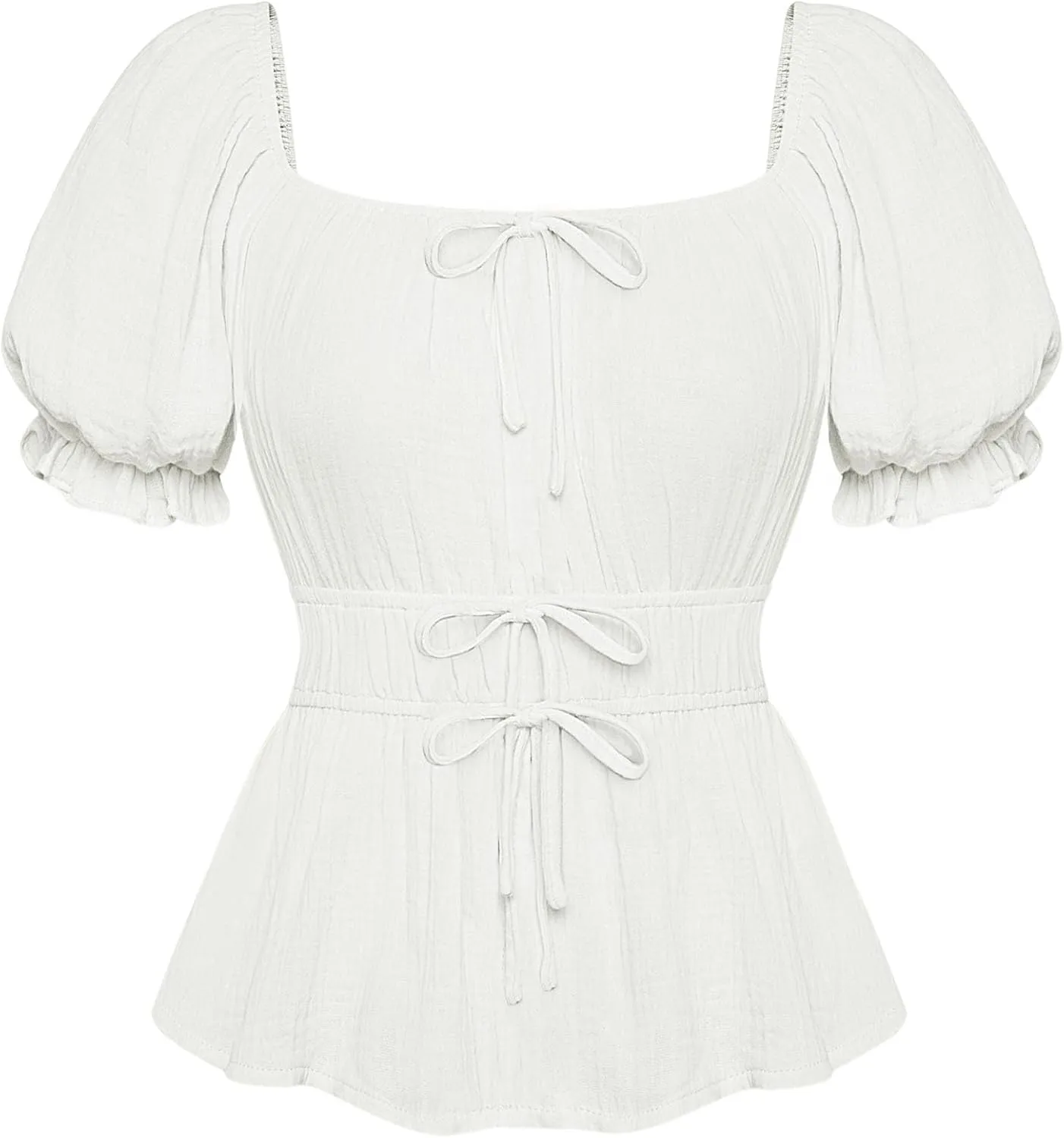 Scarlet Darkness Women Tie Front Tops Renaissance Puff Sleeve Blouse Peasant Peplum Shirts
