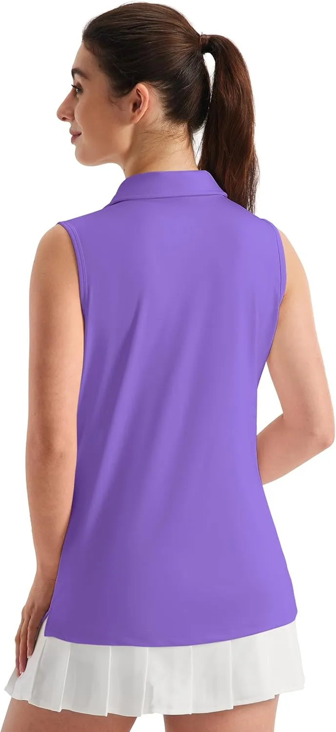 TACVASEN Womens Golf Shirt Sleeveless UPF 50  Polo Shirts Collared Tennis Tops V Neck Athletic Workout Tank Quick Dry